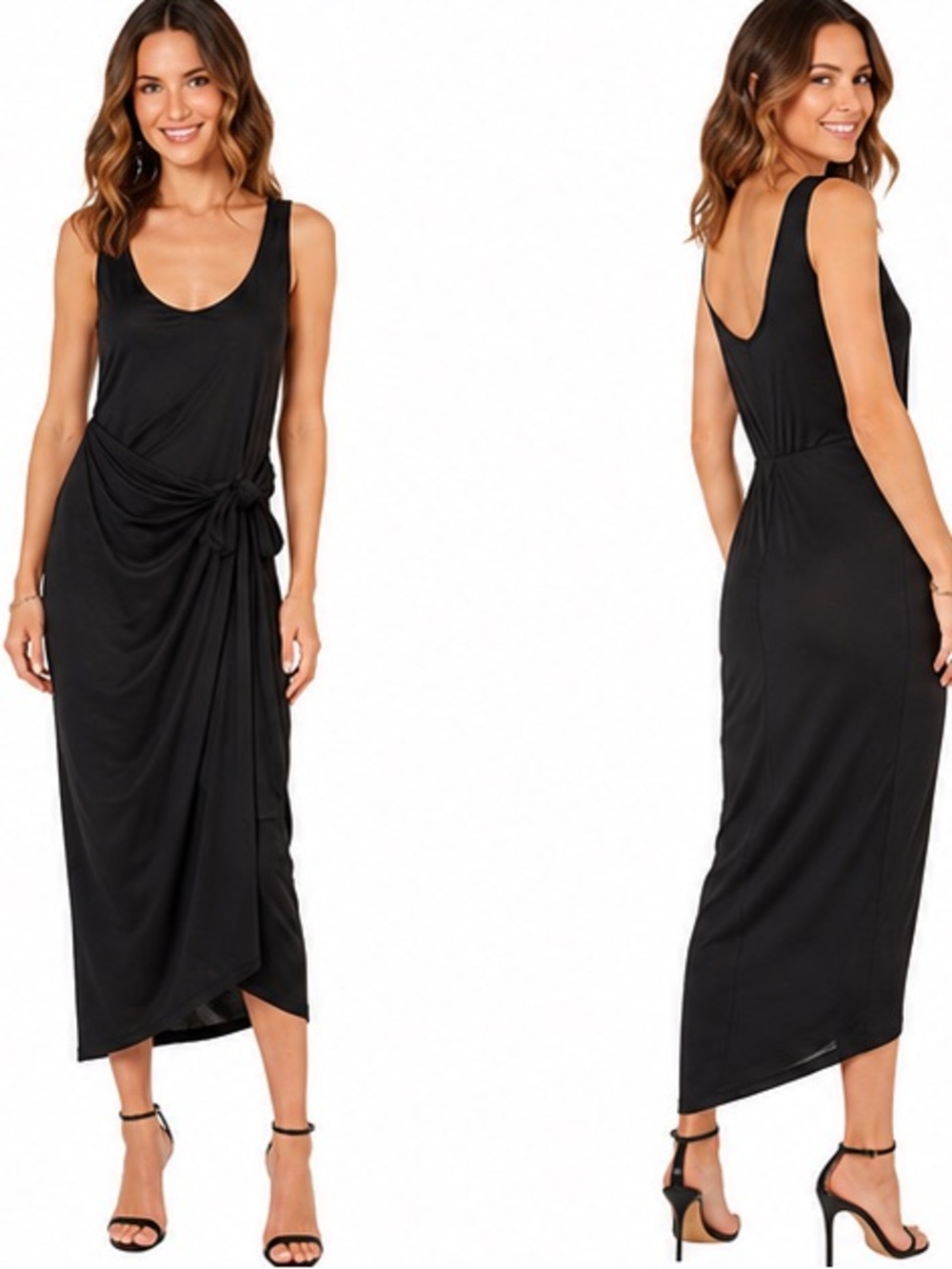Tuckernuck Black Draped Ruched Side Knot Midi Dress $268